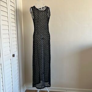 Black Crochet Maxi Dress — Elegant Sheer Knit Statement Piece | Size Tall
